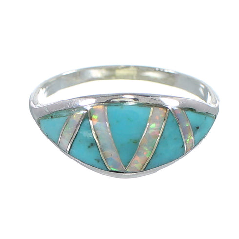 Silver Southwestern Turquoise And Opal Inlay Ring Size 8 AX82864